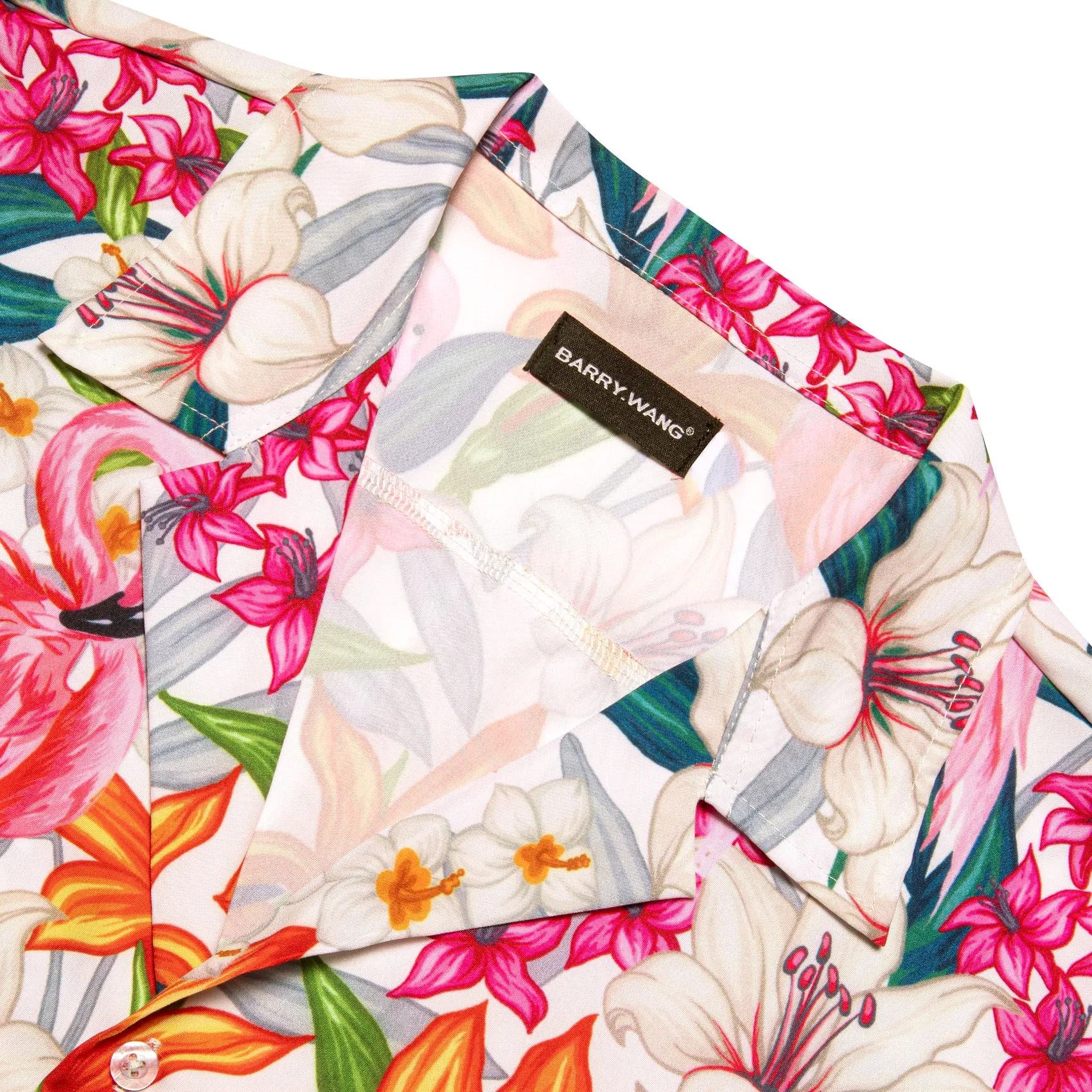 Barry Wang Hawaiian Shirts Men's Pink Floral Short Sleeves Summer Top