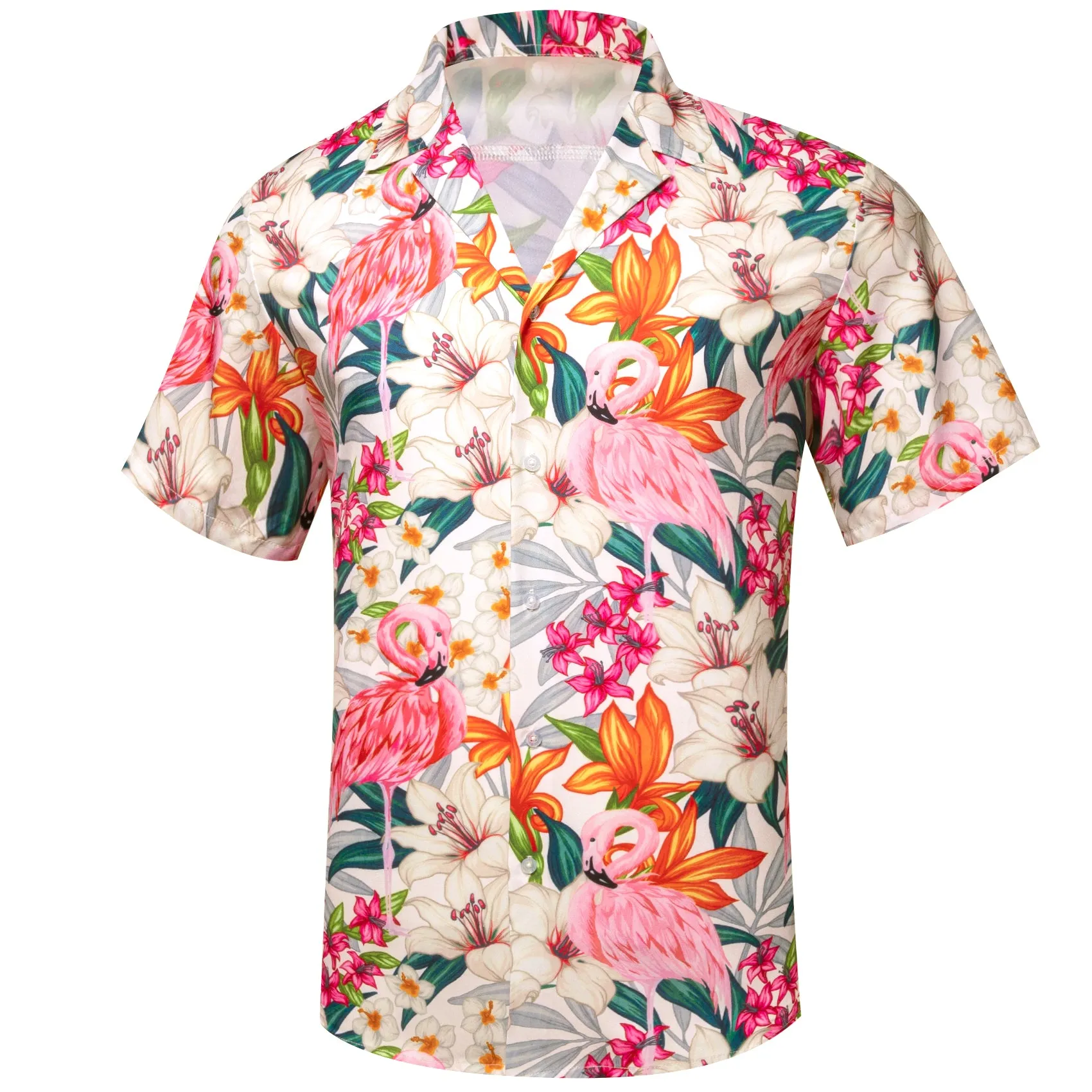 Barry Wang Hawaiian Shirts Men's Pink Floral Short Sleeves Summer Top