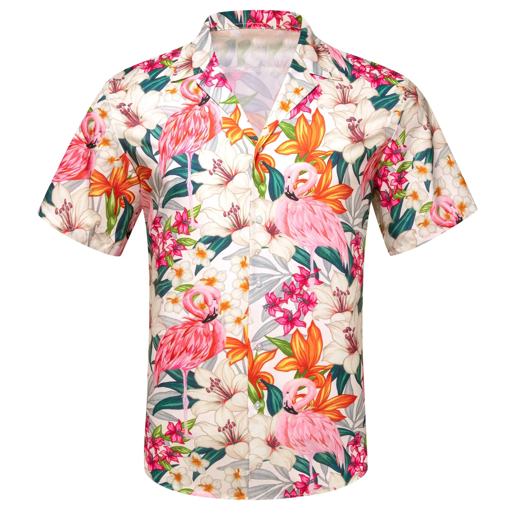 Barry Wang Hawaiian Shirts Men's Pink Floral Short Sleeves Summer Top