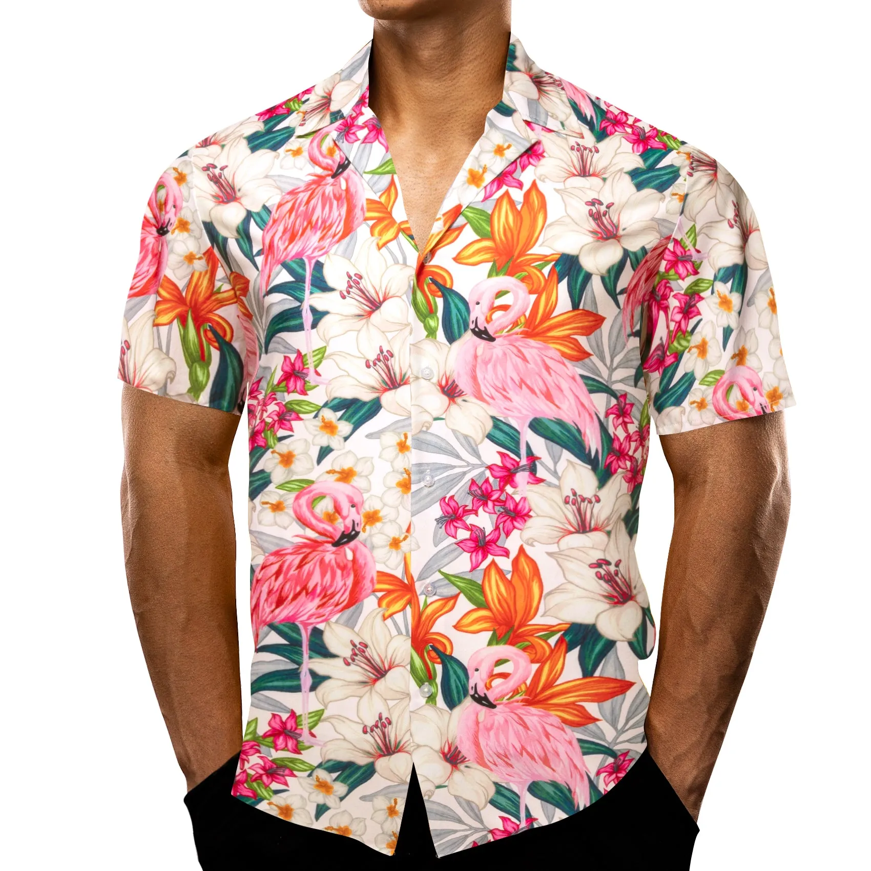 Barry Wang Hawaiian Shirts Men's Pink Floral Short Sleeves Summer Top