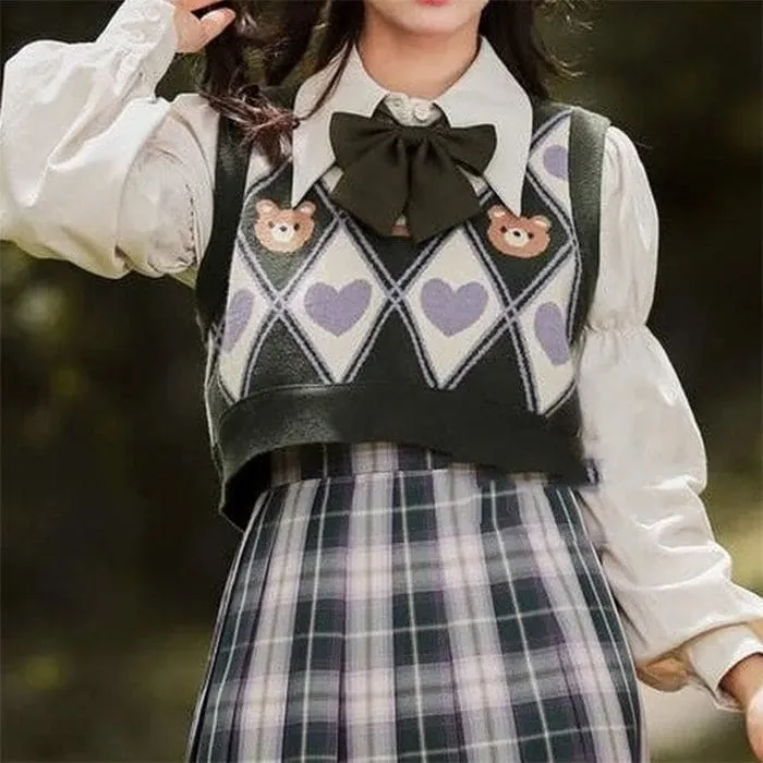 Bear Argyle Crop Vest
