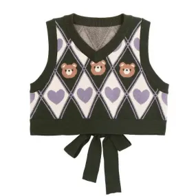Bear Argyle Crop Vest