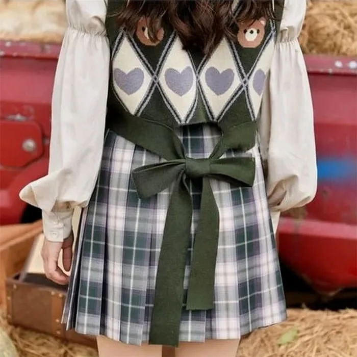 Bear Argyle Crop Vest