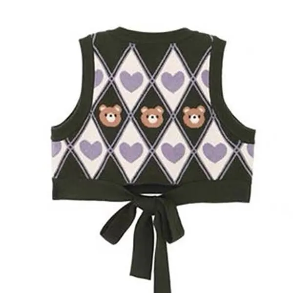 Bear Argyle Crop Vest