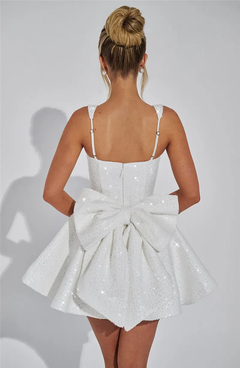 Bonnie Sequins Bow Backless Sexy Mini Dress