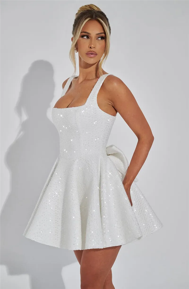 Bonnie Sequins Bow Backless Sexy Mini Dress