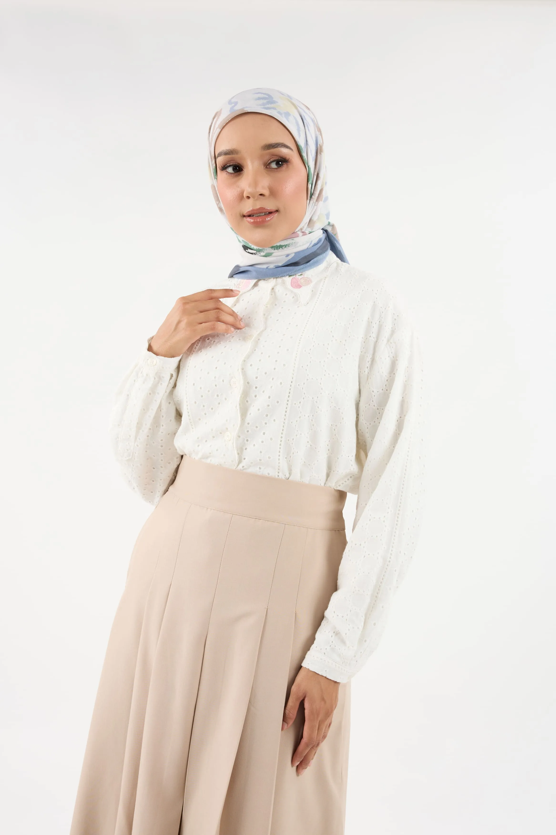 Bunga Raya Earthy-White Square Scarf