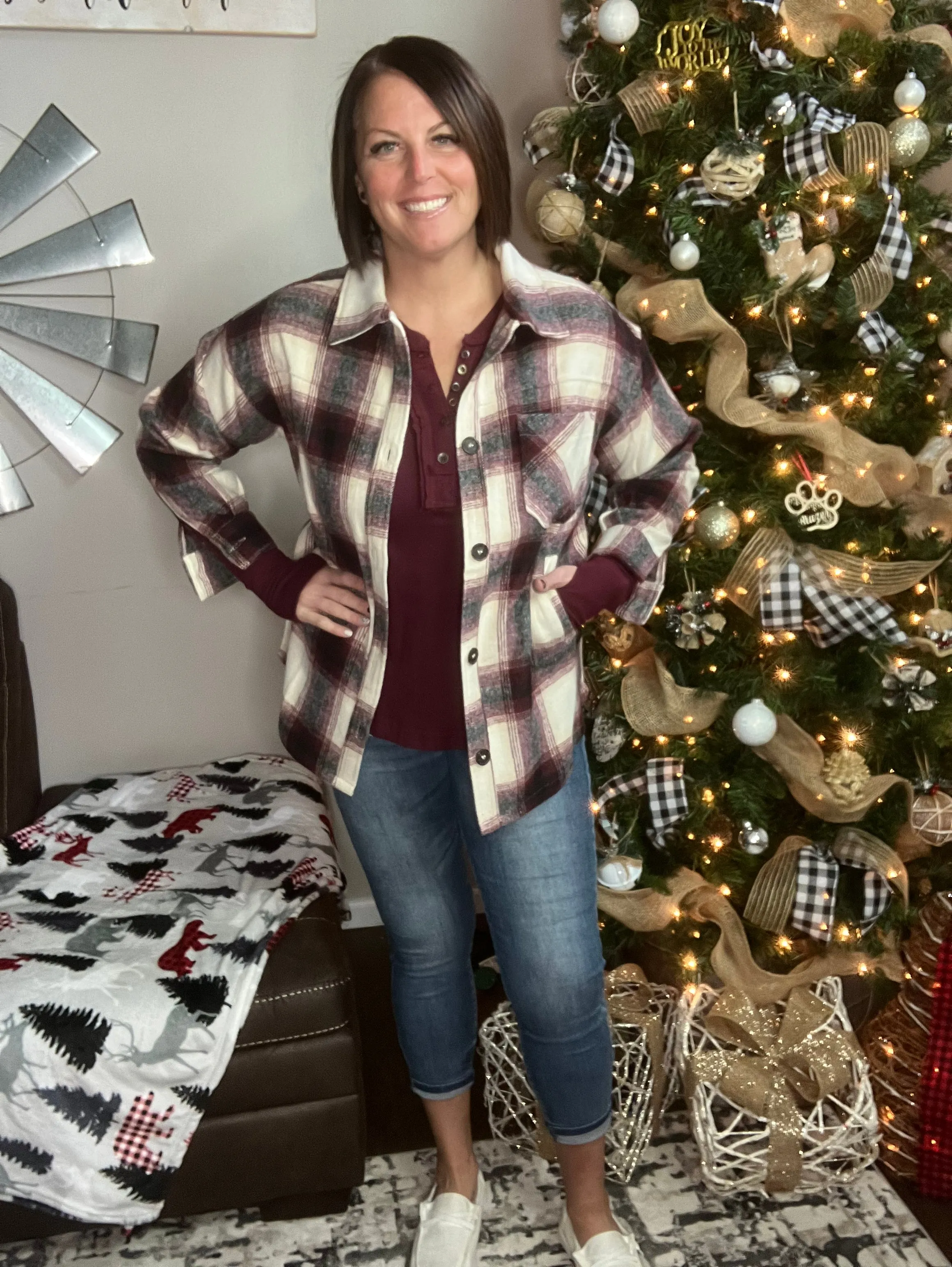 Burgundy Plaid Shacket