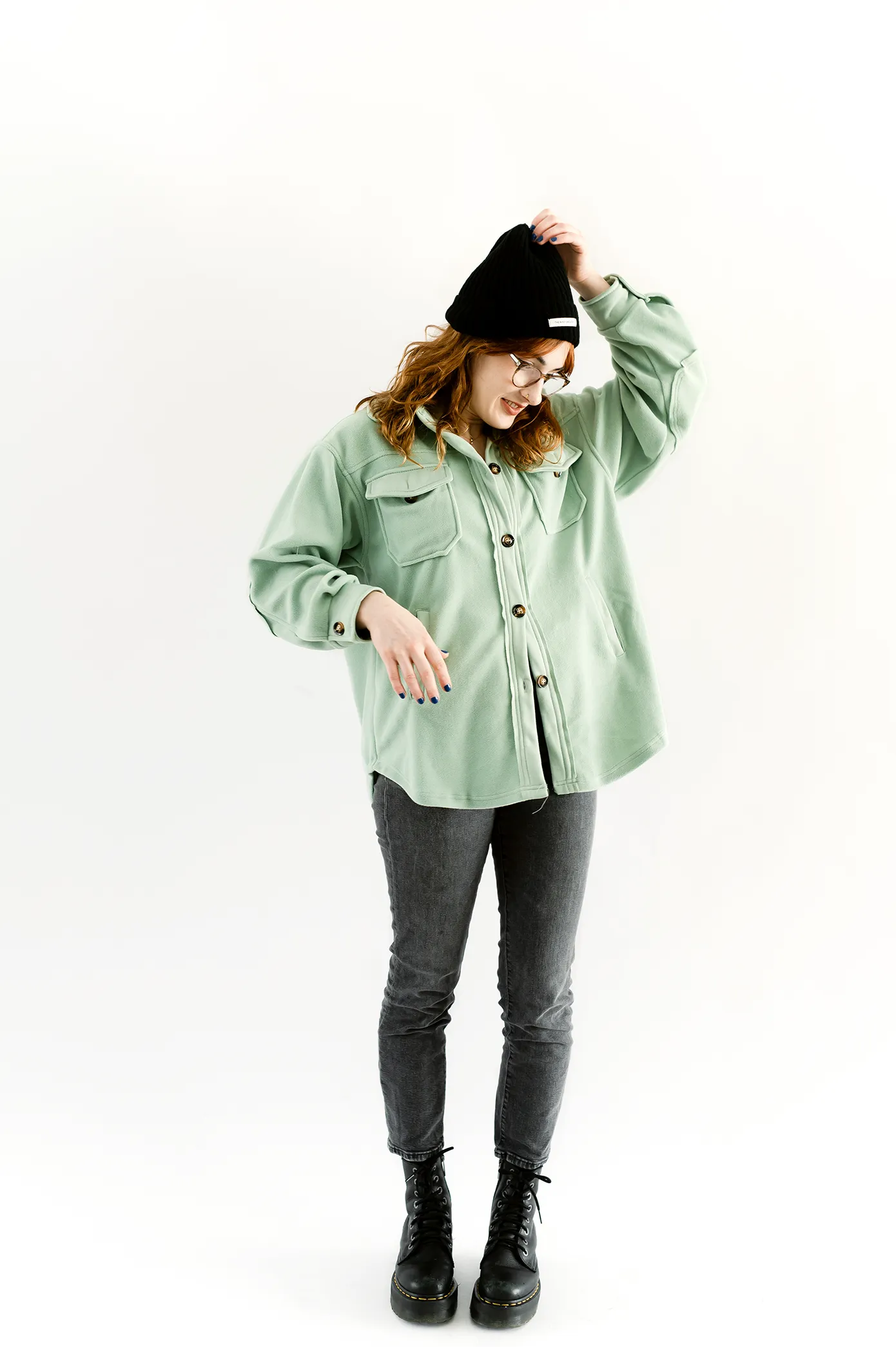 Button-Up Fleece Shacket- Sage