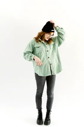 Button-Up Fleece Shacket- Sage