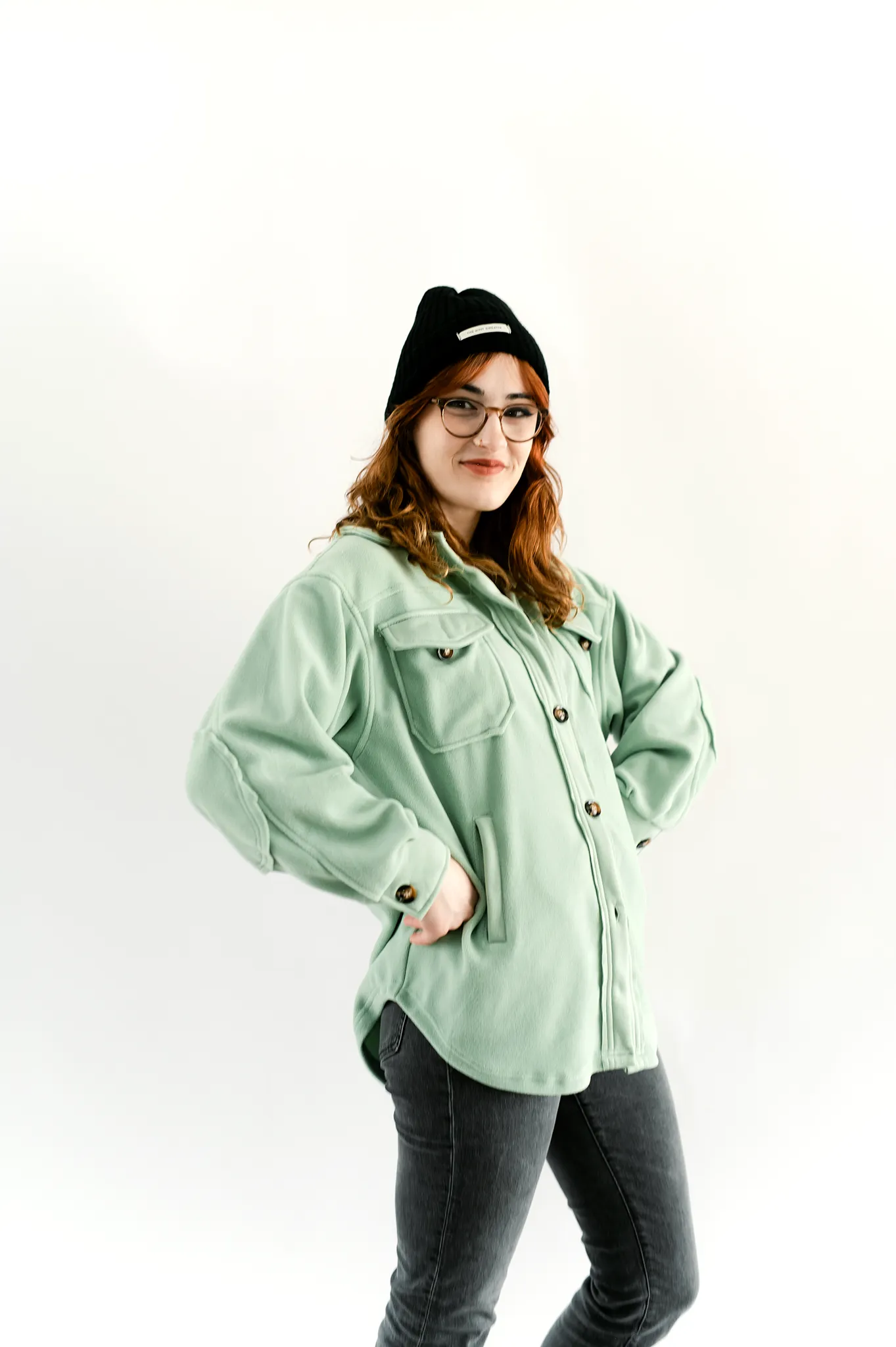Button-Up Fleece Shacket- Sage