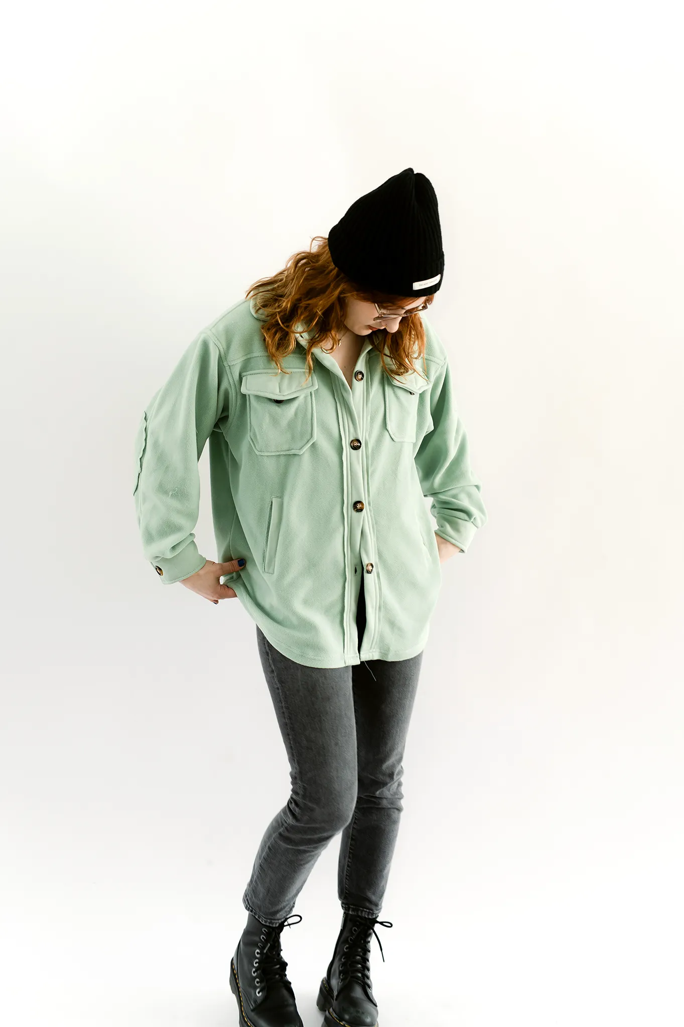 Button-Up Fleece Shacket- Sage