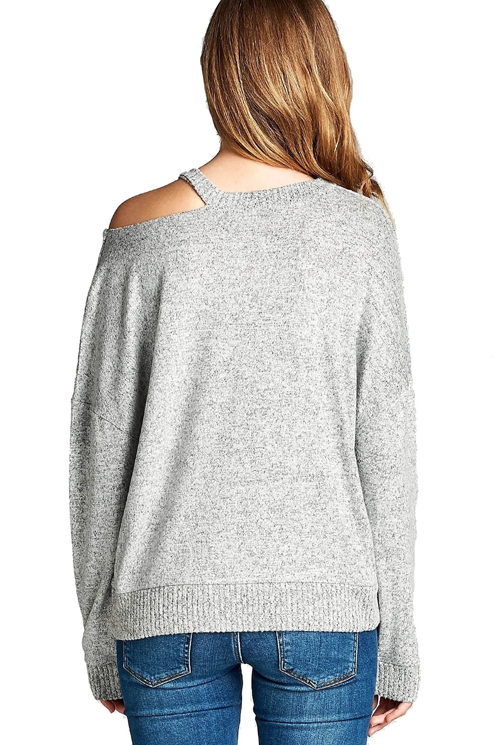 Casual Long Sleeve Round Neck Cutout Detail Knit Pullover Sweater Top