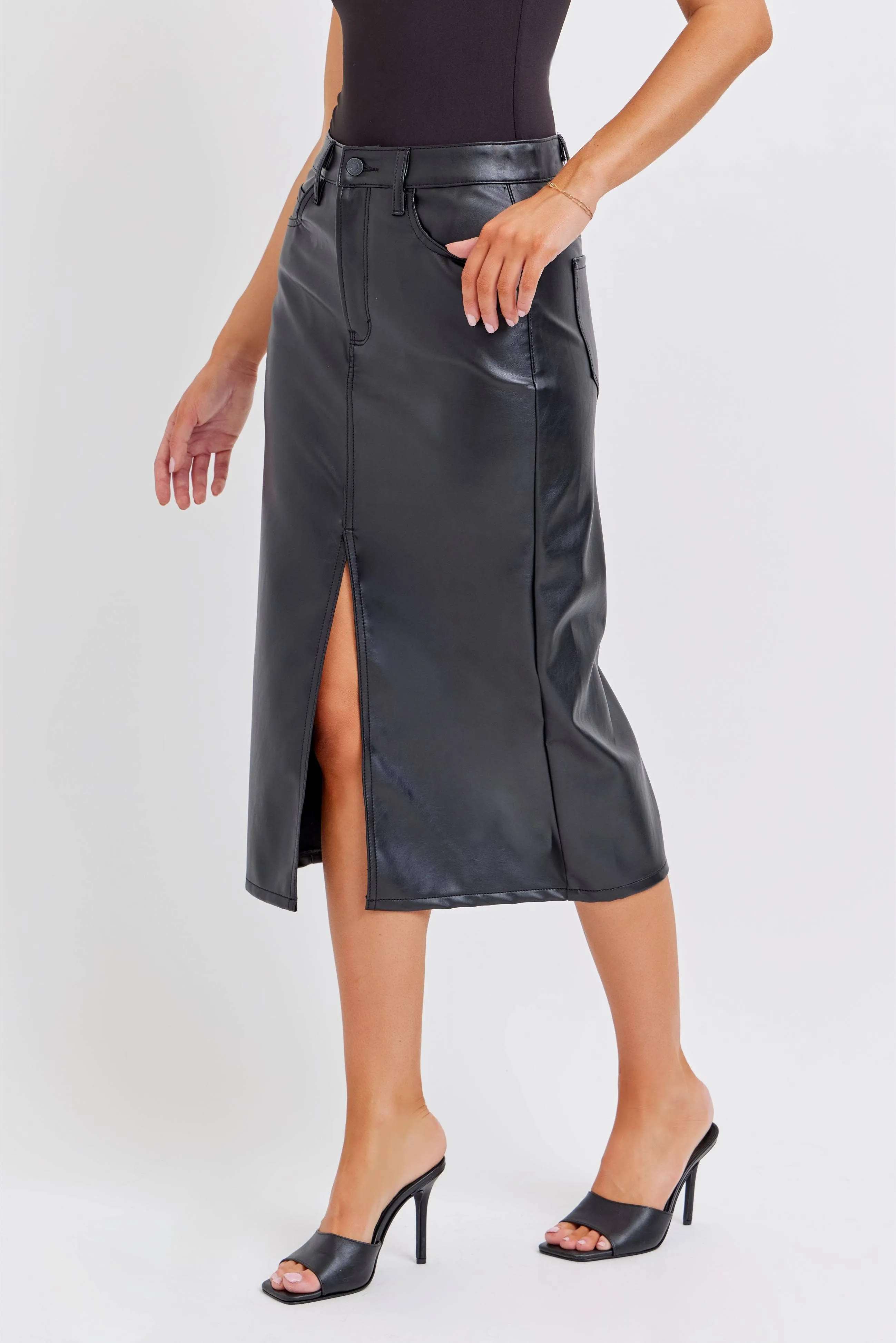 Cello High Rise Midi Skirt with Front Slit/L