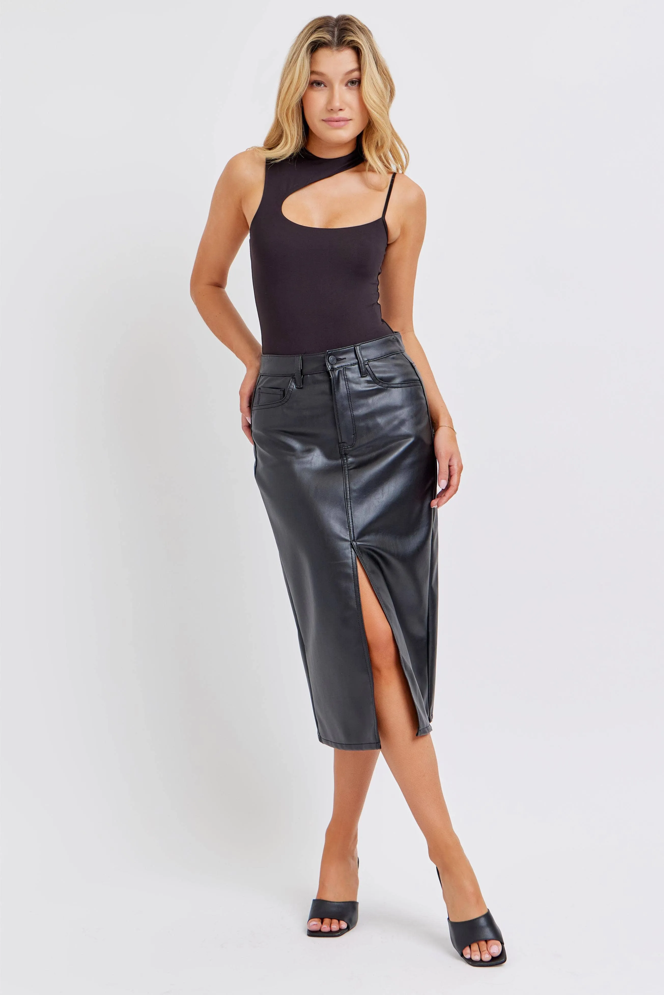 Cello High Rise Midi Skirt with Front Slit/L