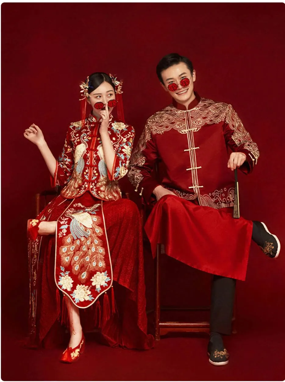 Chinese Traditional Bridal Wedding Dress/Peacock Pattern Wedding Dress/Qun Kwa/Tea Ceremony