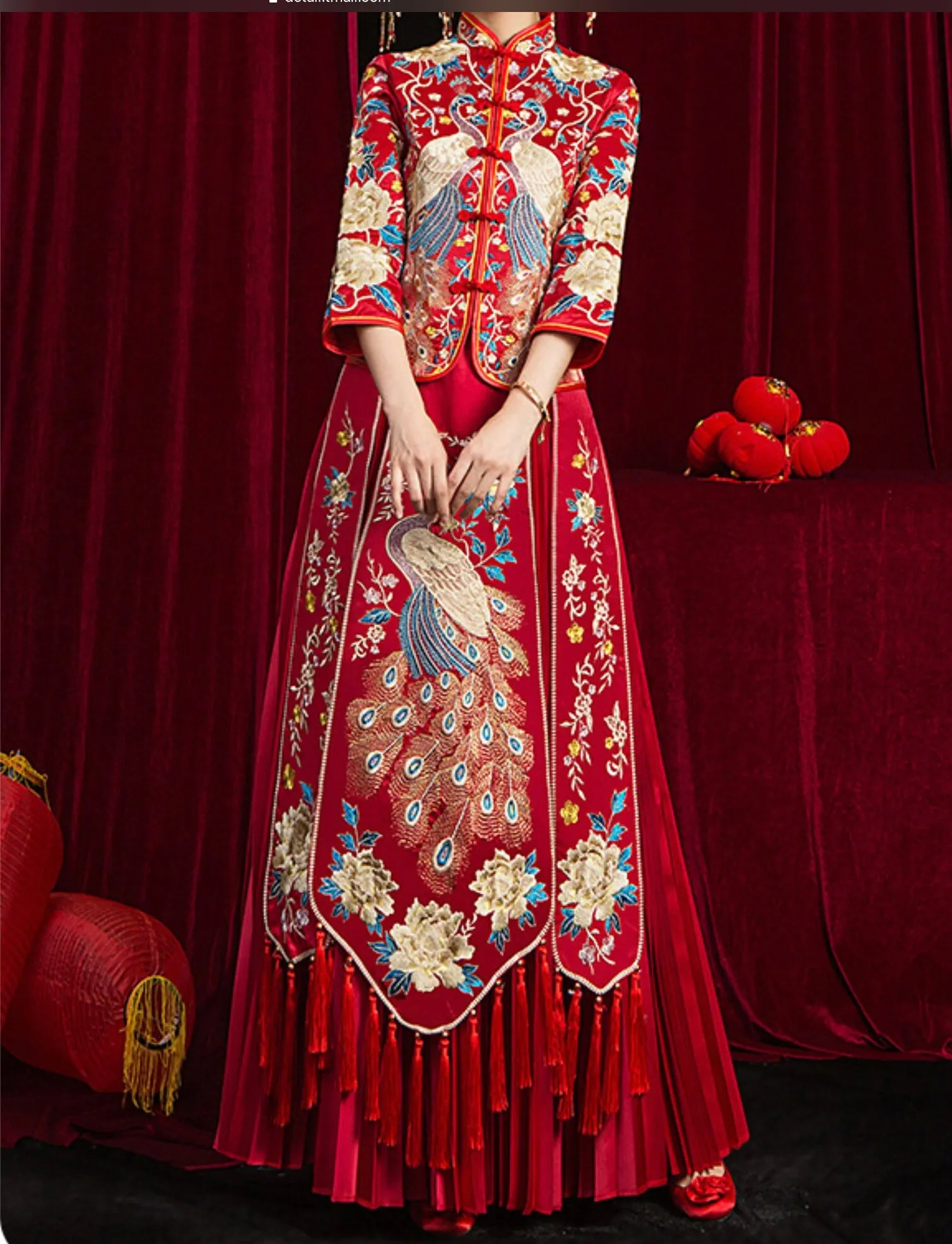 Chinese Traditional Bridal Wedding Dress/Peacock Pattern Wedding Dress/Qun Kwa/Tea Ceremony