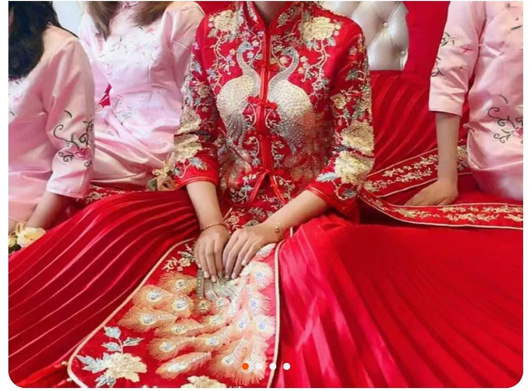 Chinese Traditional Bridal Wedding Dress/Peacock Pattern Wedding Dress/Qun Kwa/Tea Ceremony