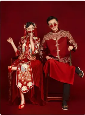 Chinese Traditional Bridal Wedding Dress/Peacock Pattern Wedding Dress/Qun Kwa/Tea Ceremony