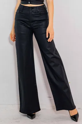 Coated Black Wide Leg Jeans