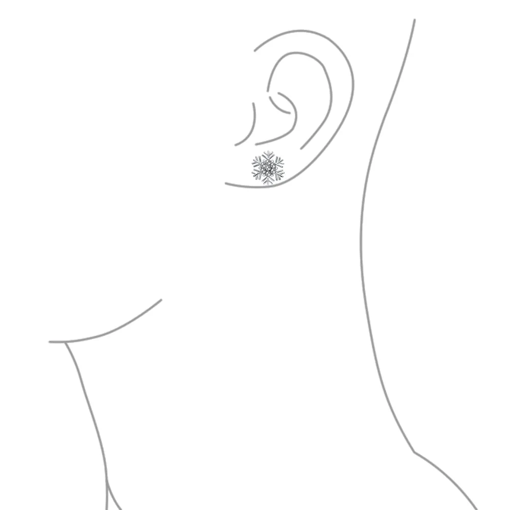 Cubic Zirconia Snowflake CZ Stud Earrings, Sterling Silver for Holiday Parties