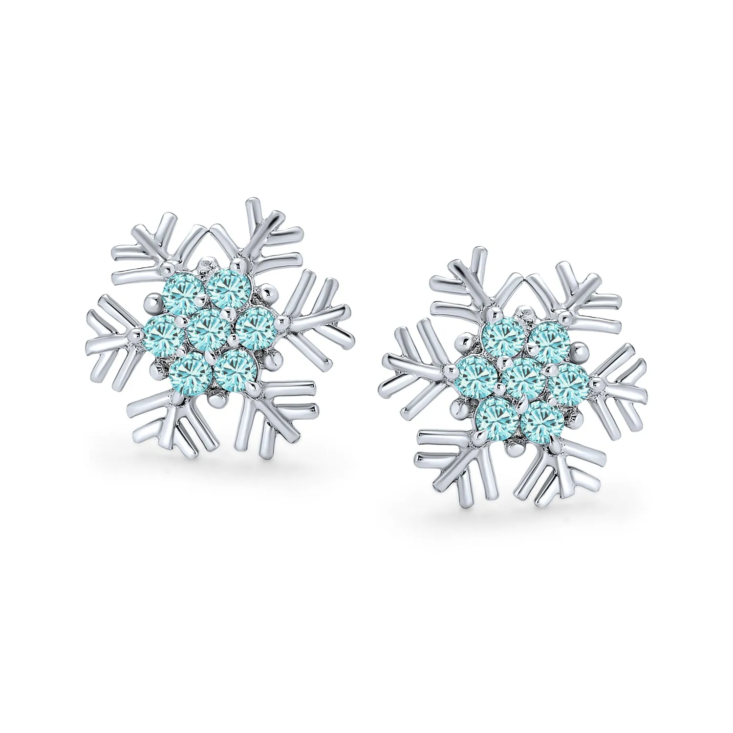 Cubic Zirconia Snowflake CZ Stud Earrings, Sterling Silver for Holiday Parties