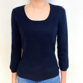 Darkest Navy 3/4 Sleeve Cashmere Scoop Neck Jumper Extra Small