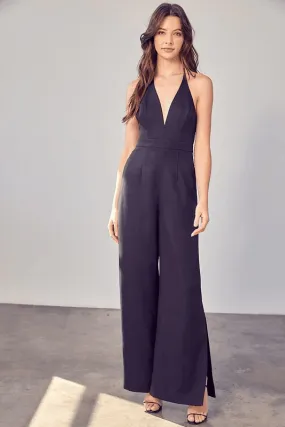 Deep v-neck wide leg jumpsuit