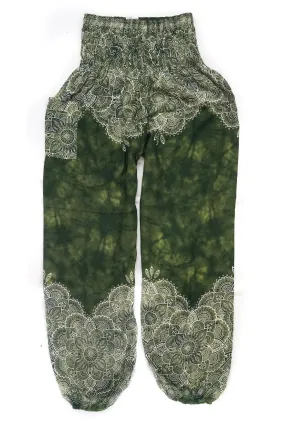 Green Flower Bouquet Harem Pants