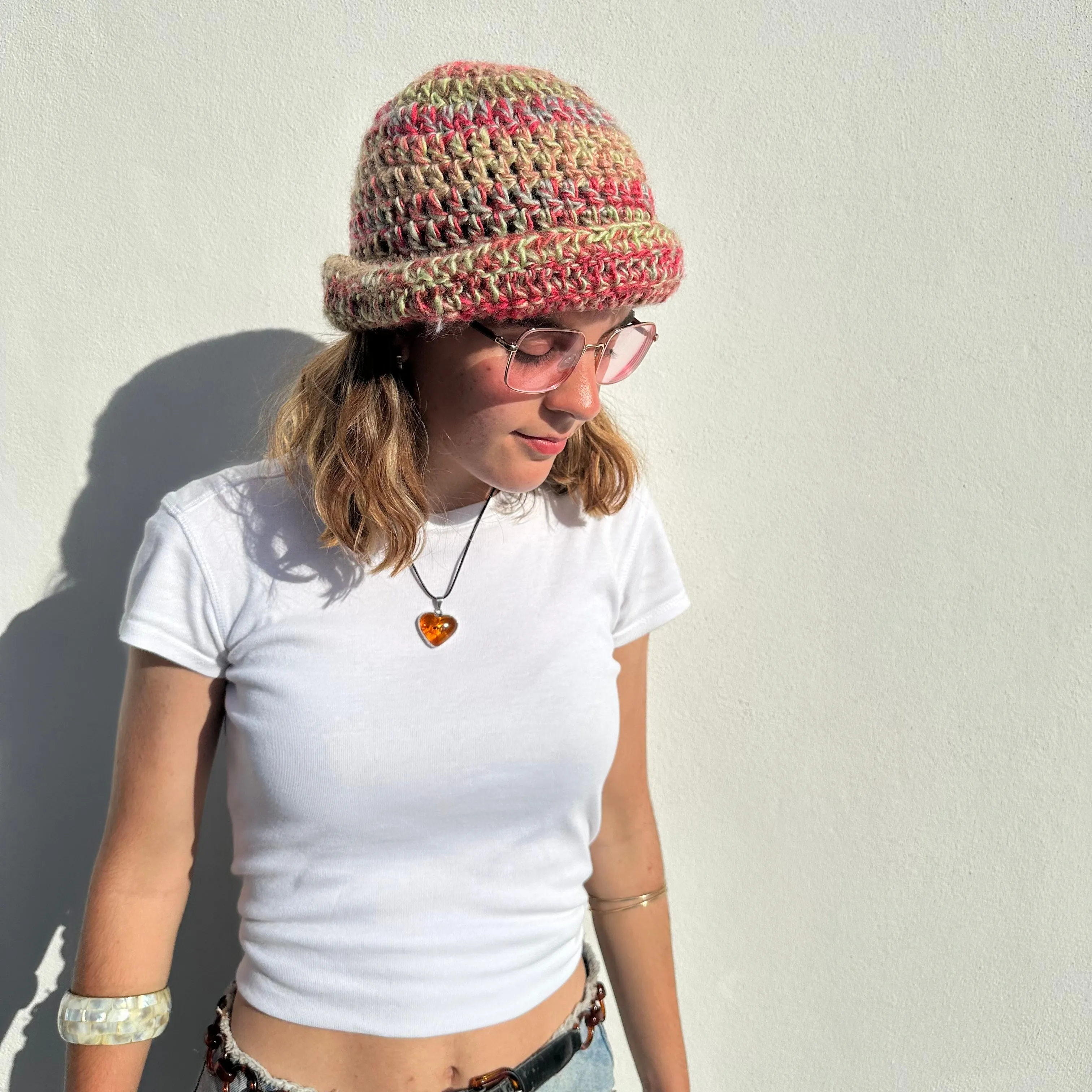 Handmade Fireburst chunky crochet bowler hat