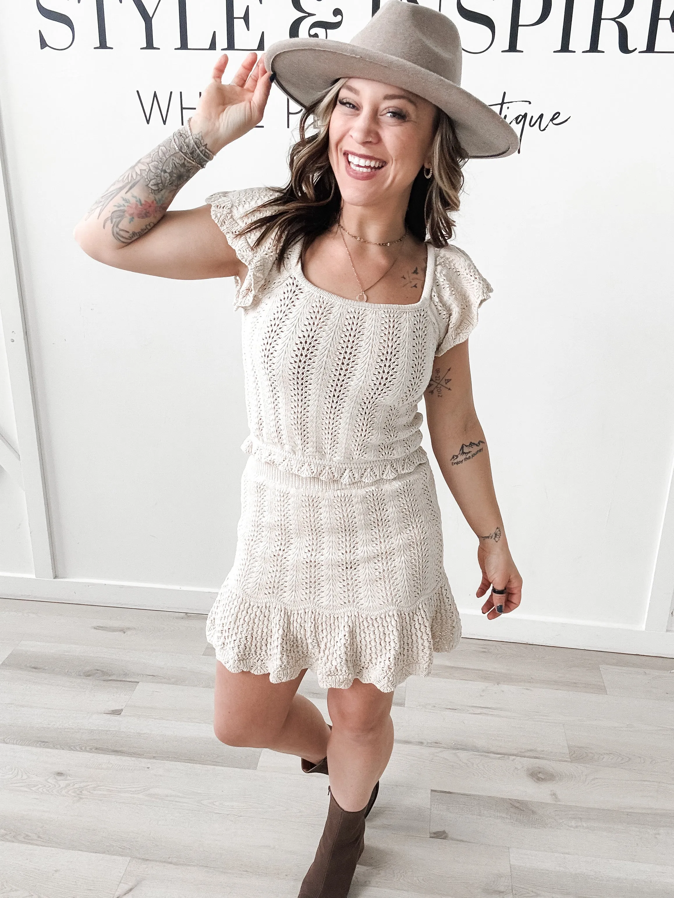 Hannah Open Crochet Flutter Sleeve Top