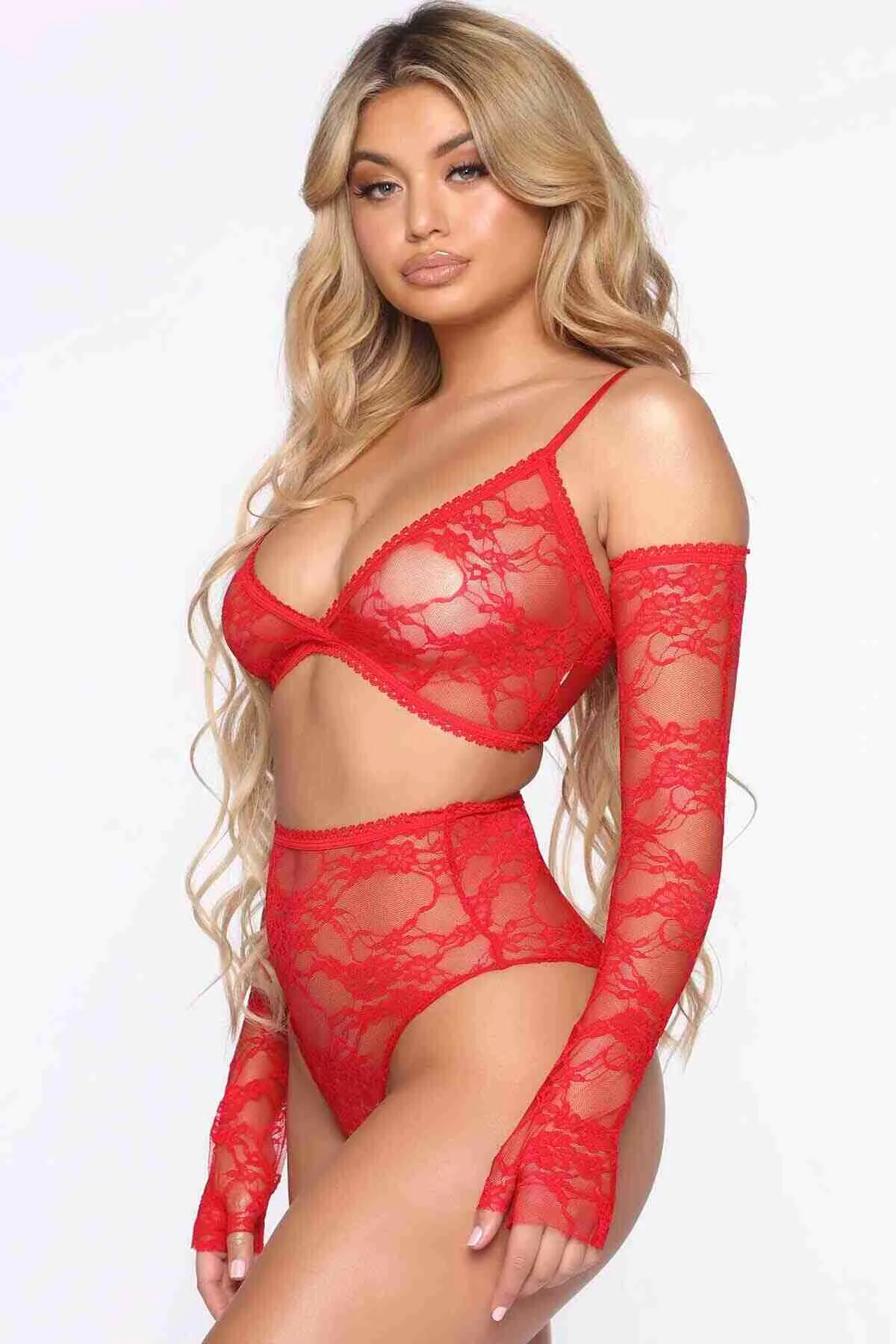 IGR Women Merry See Fantasy Gloved Bra and Panty Set Red - Houten