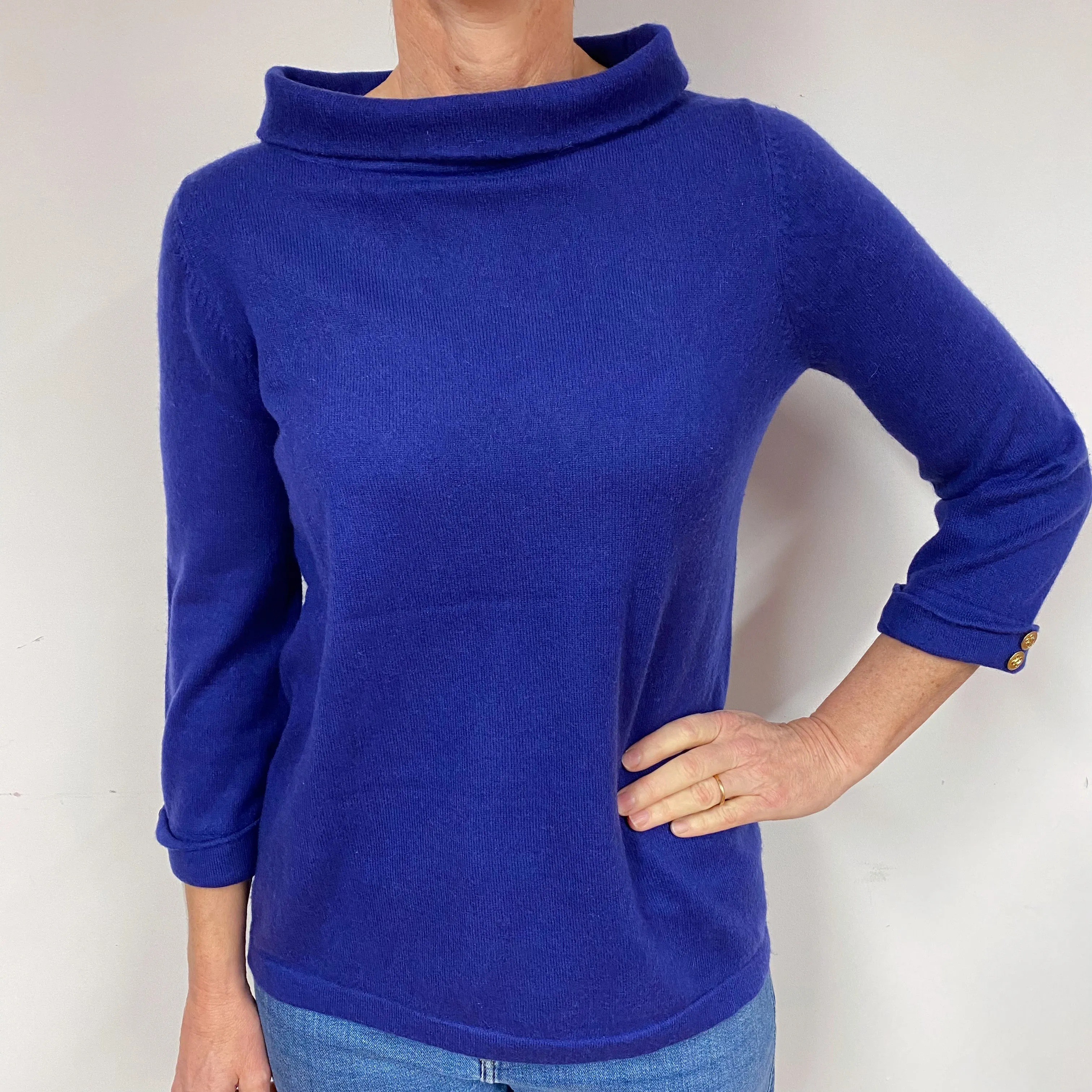 Indigo Blue Cashmere Roll Neck Jumper Medium