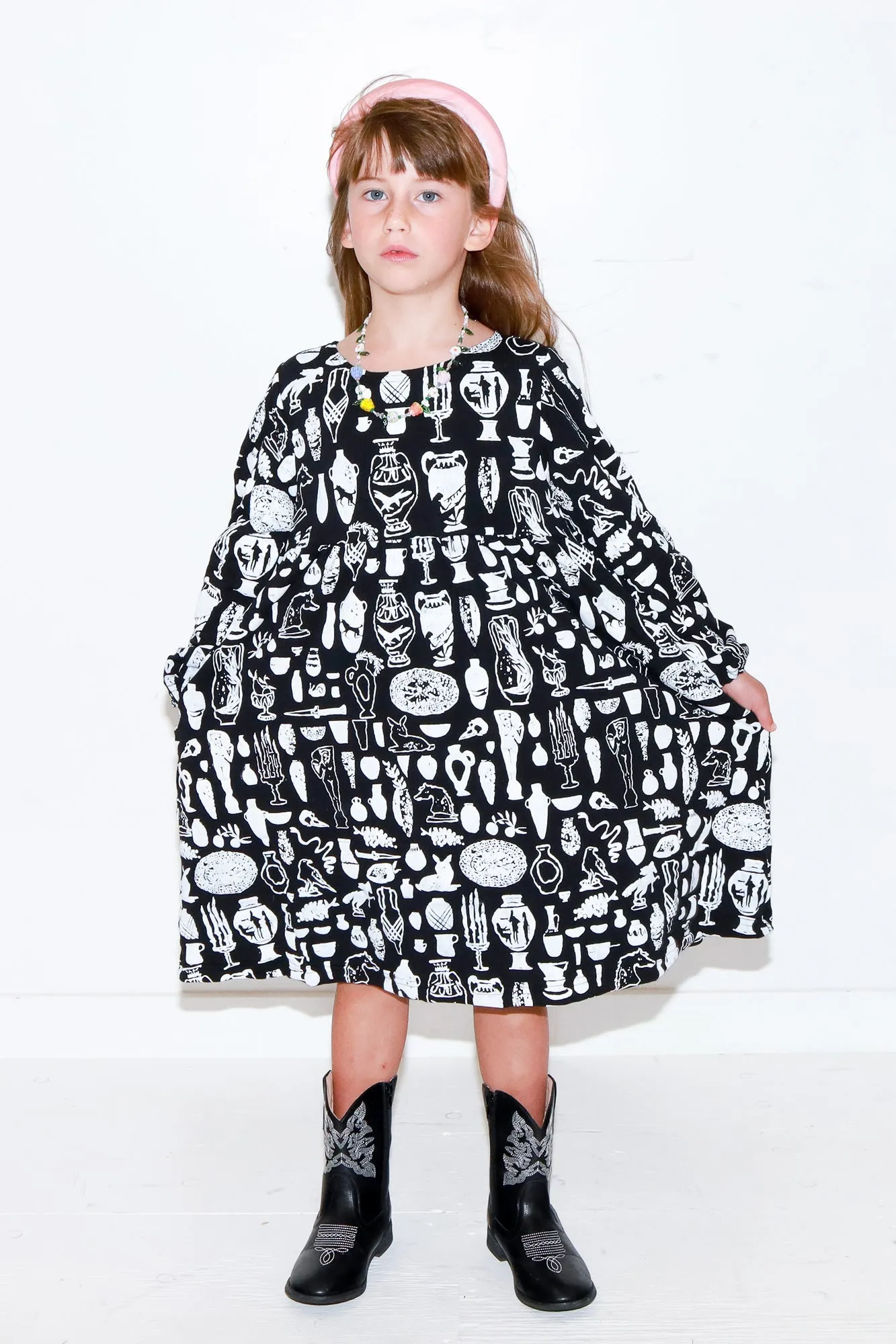 Kid's Curio Long Sleeve Babydoll Dress in 6T