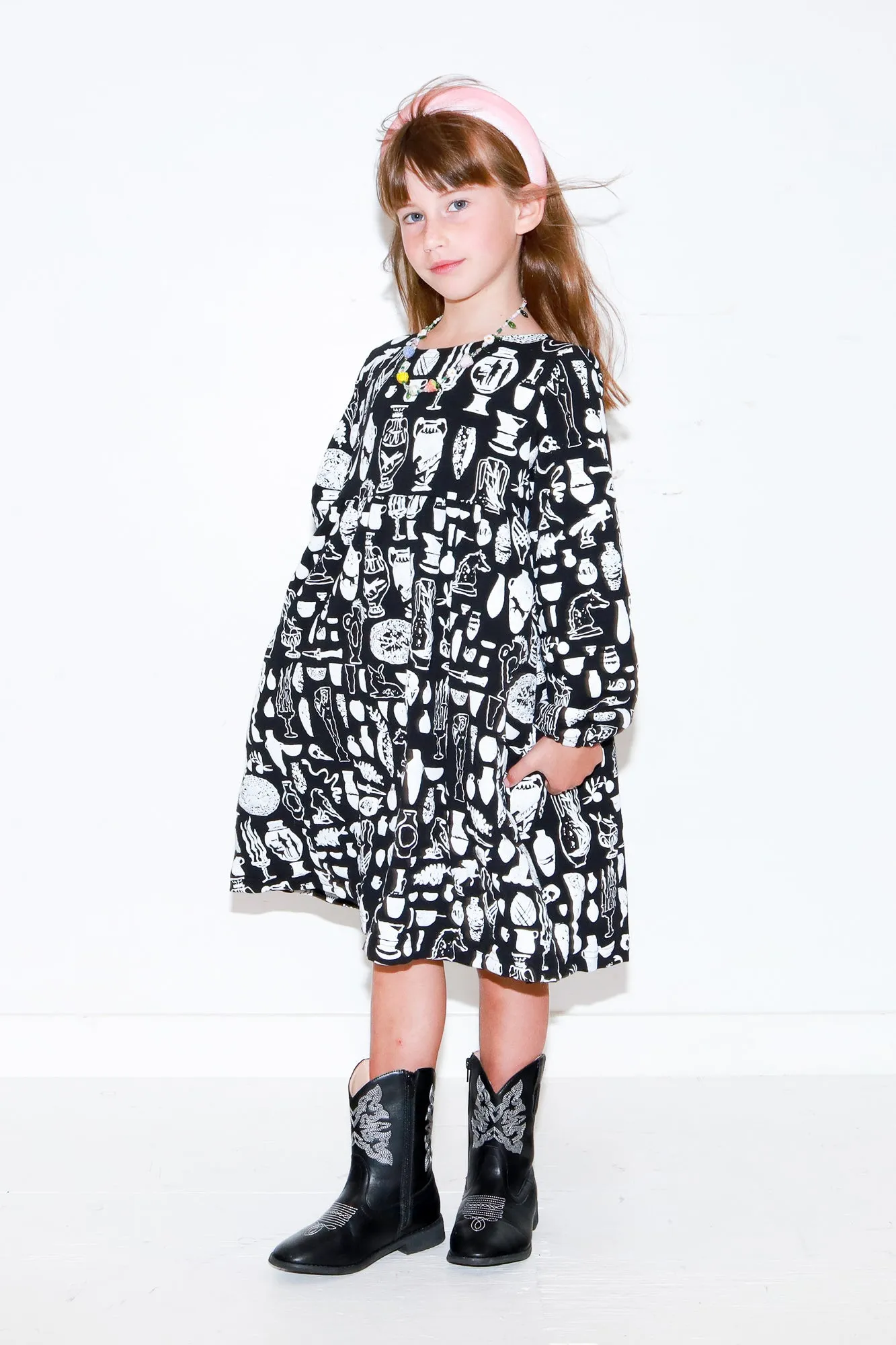 Kid's Curio Long Sleeve Babydoll Dress in 6T