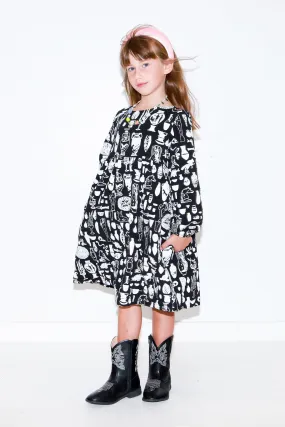 Kid's Curio Long Sleeve Babydoll Dress in 6T