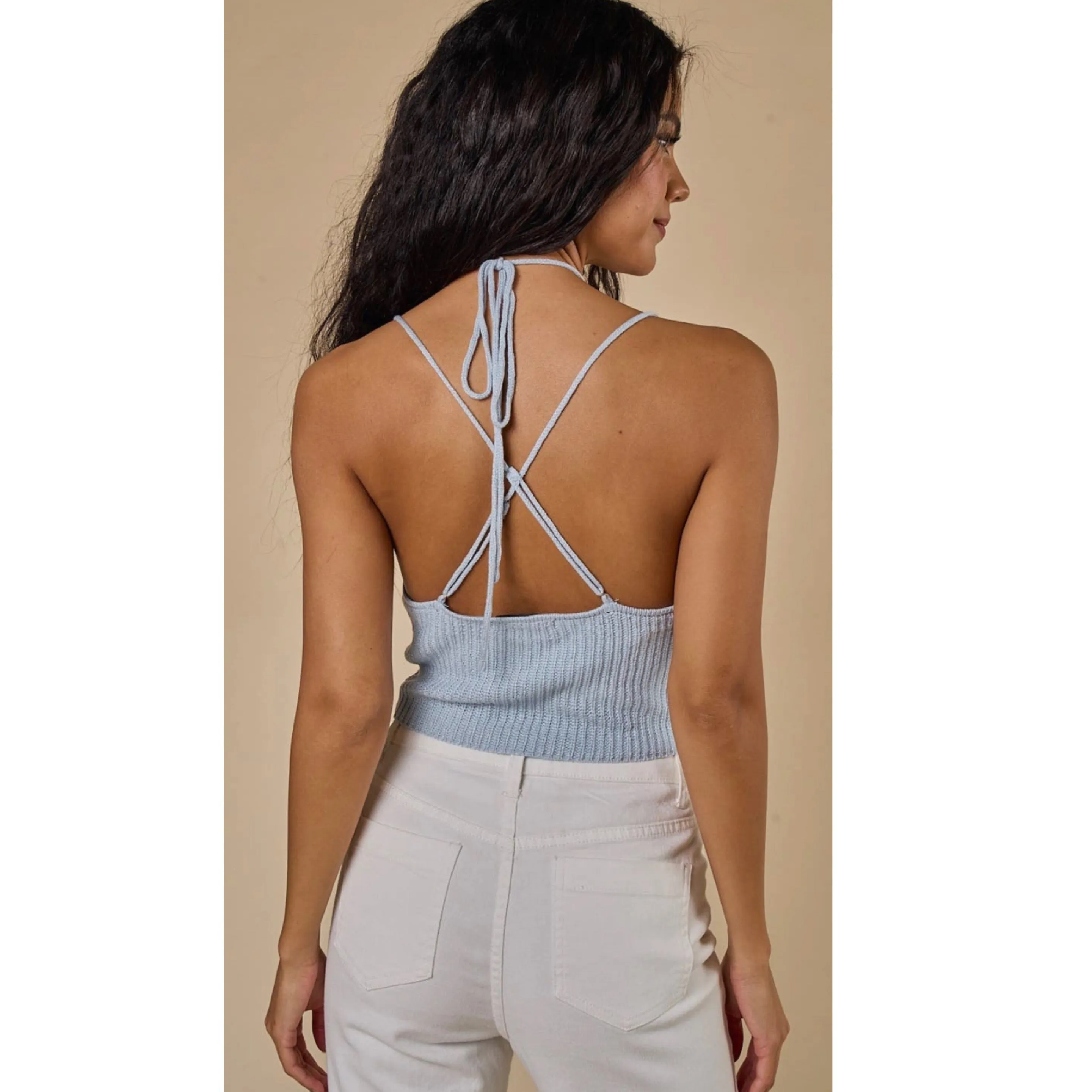Lace Up Crop Top Halter Sweater
