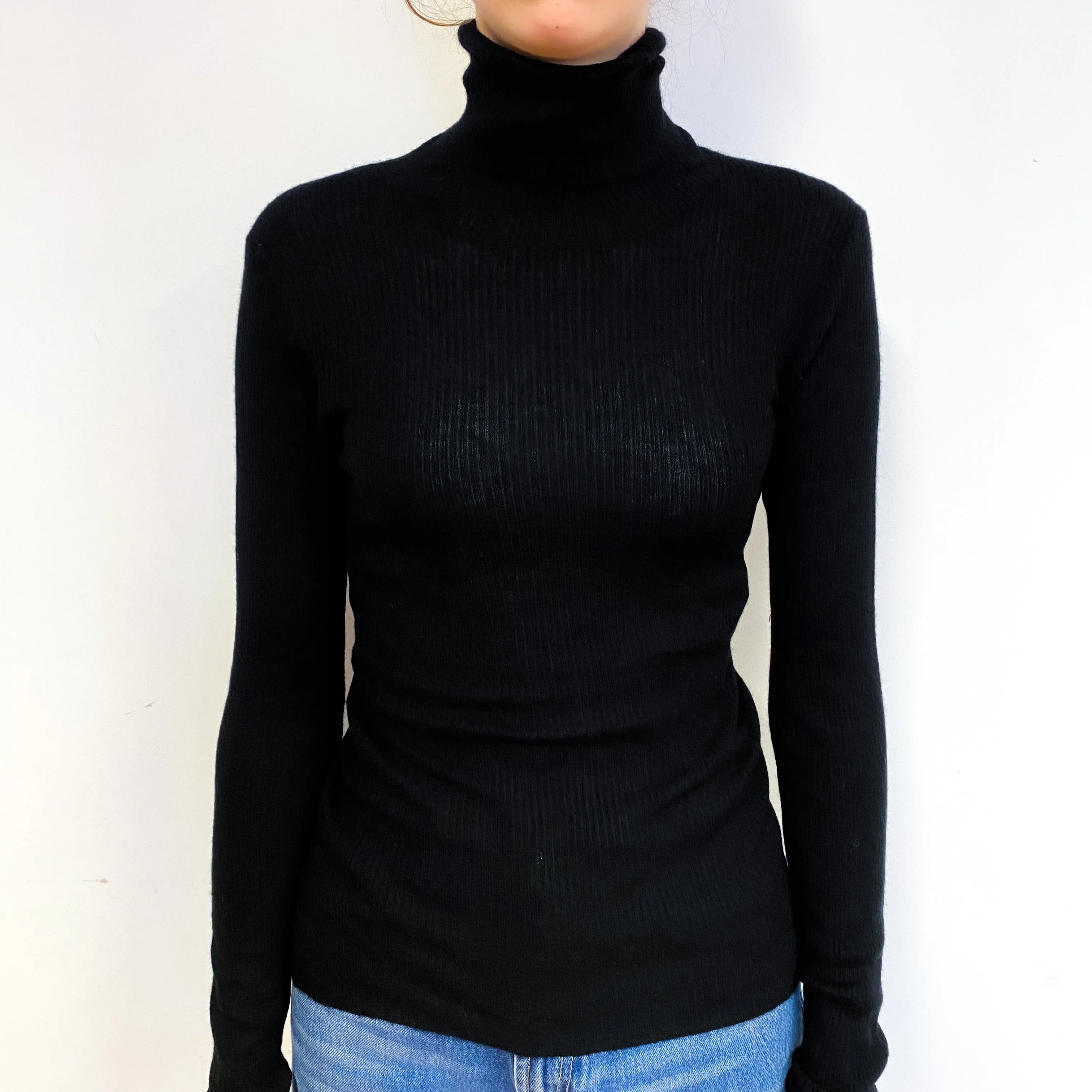 Lightweight Skinny Ribbed Cashmere Polo Neck Jumper Extra Extra Small