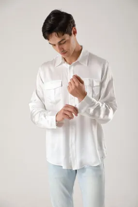 Long sleeve button up Silk Shirts for Men with Chest Pockets