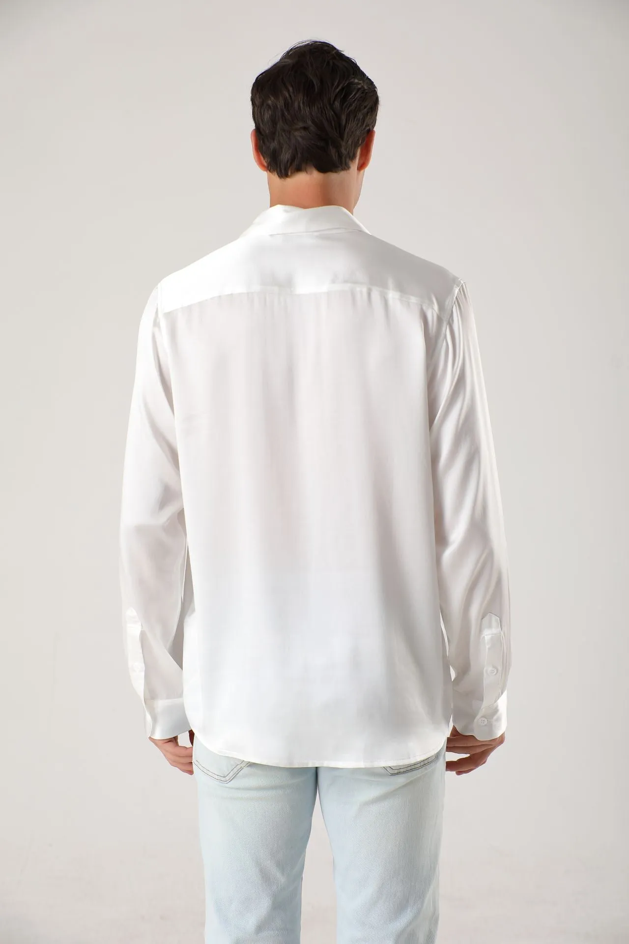 Long sleeve button up Silk Shirts for Men with Chest Pockets