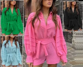 Long sleeve chiffon jumpsuit.