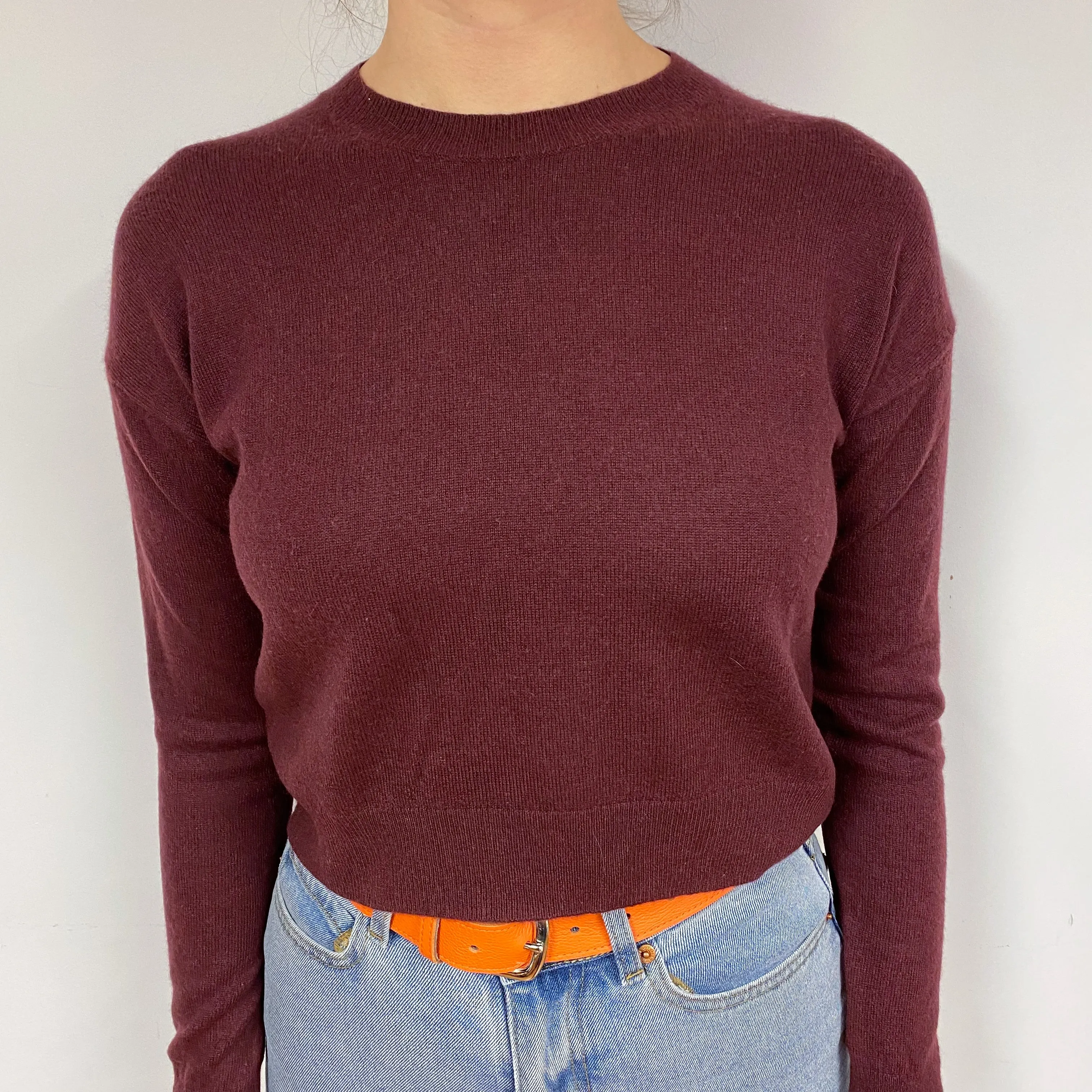 Maroon Red Cropped Cashmere Crew Neck Jumper Small
