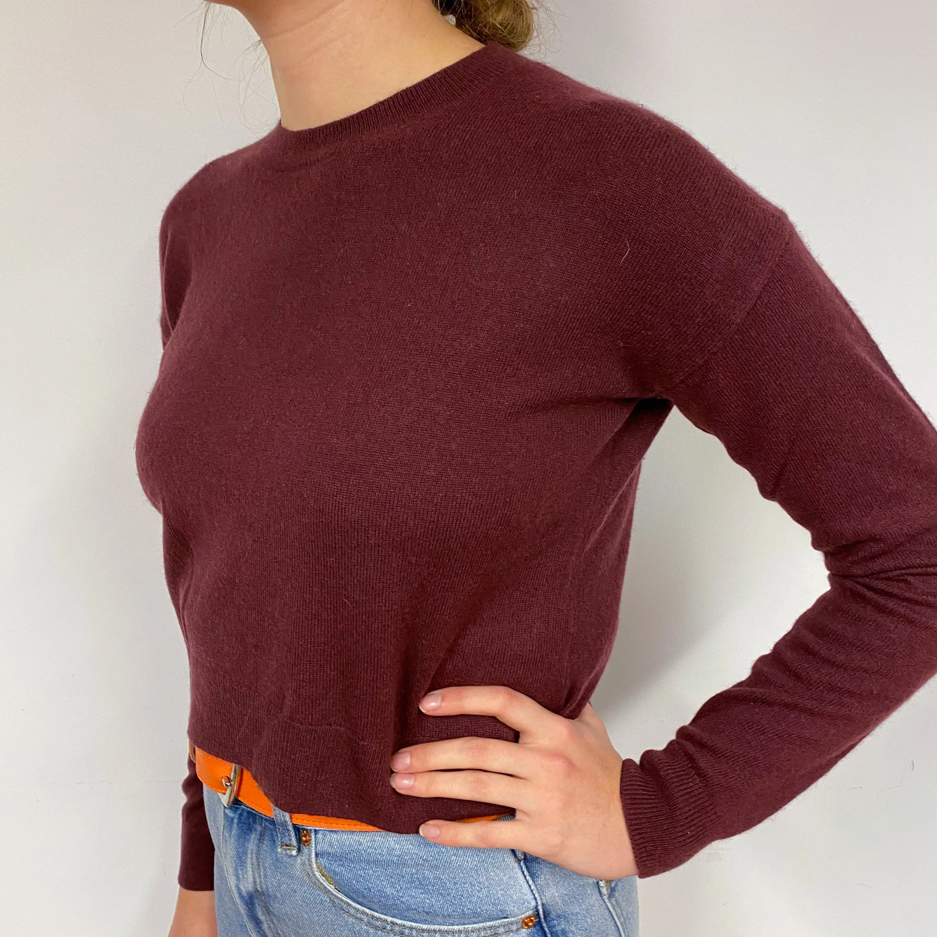 Maroon Red Cropped Cashmere Crew Neck Jumper Small