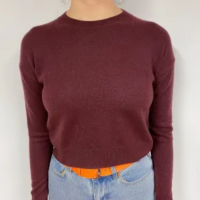 Maroon Red Cropped Cashmere Crew Neck Jumper Small