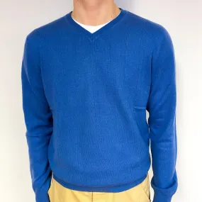 Men's Air Force Blue Cashmere V-Neck Jumper Large