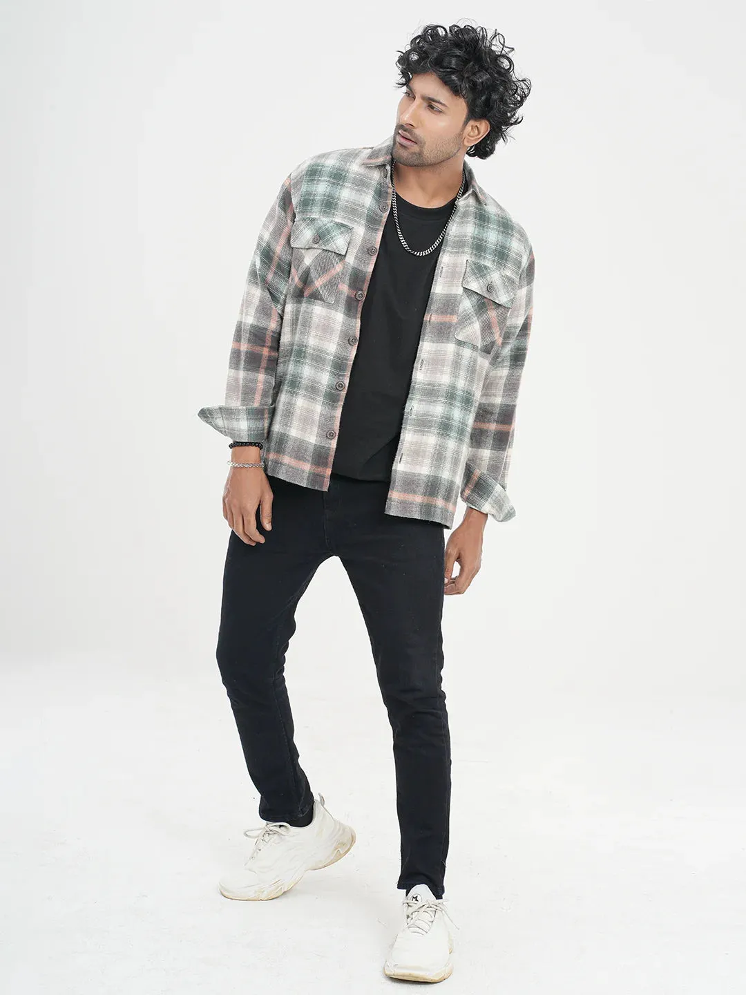Men's Flannel Check Shacket in Persian