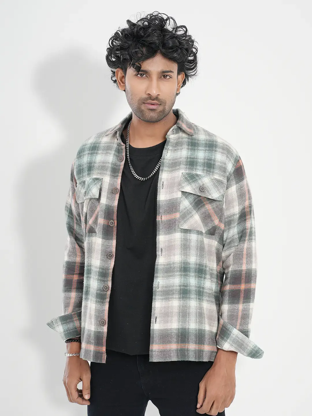 Men's Flannel Check Shacket in Persian