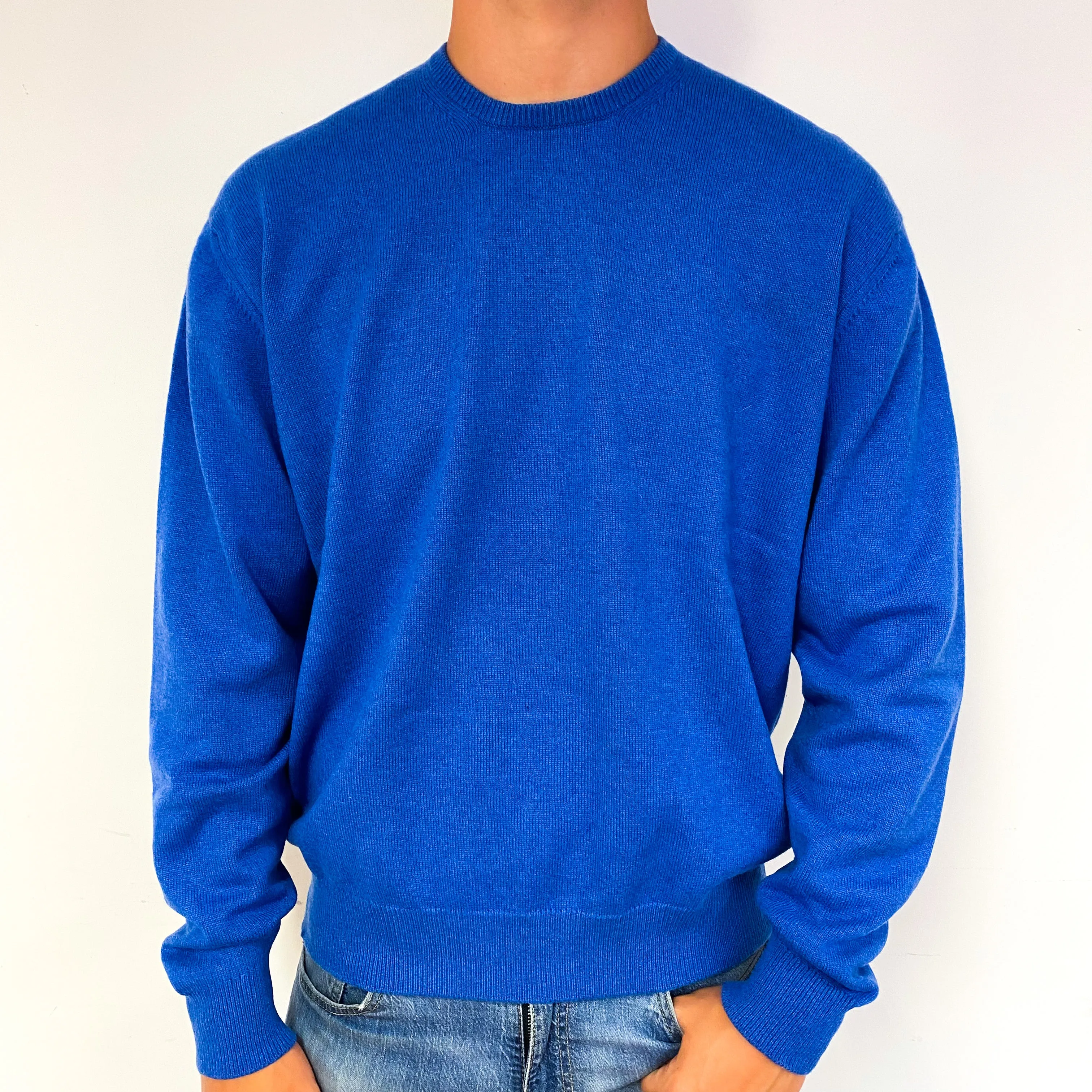 Men's Robert Old Air Force Blue Cashmere Crew Neck Jumper XXL