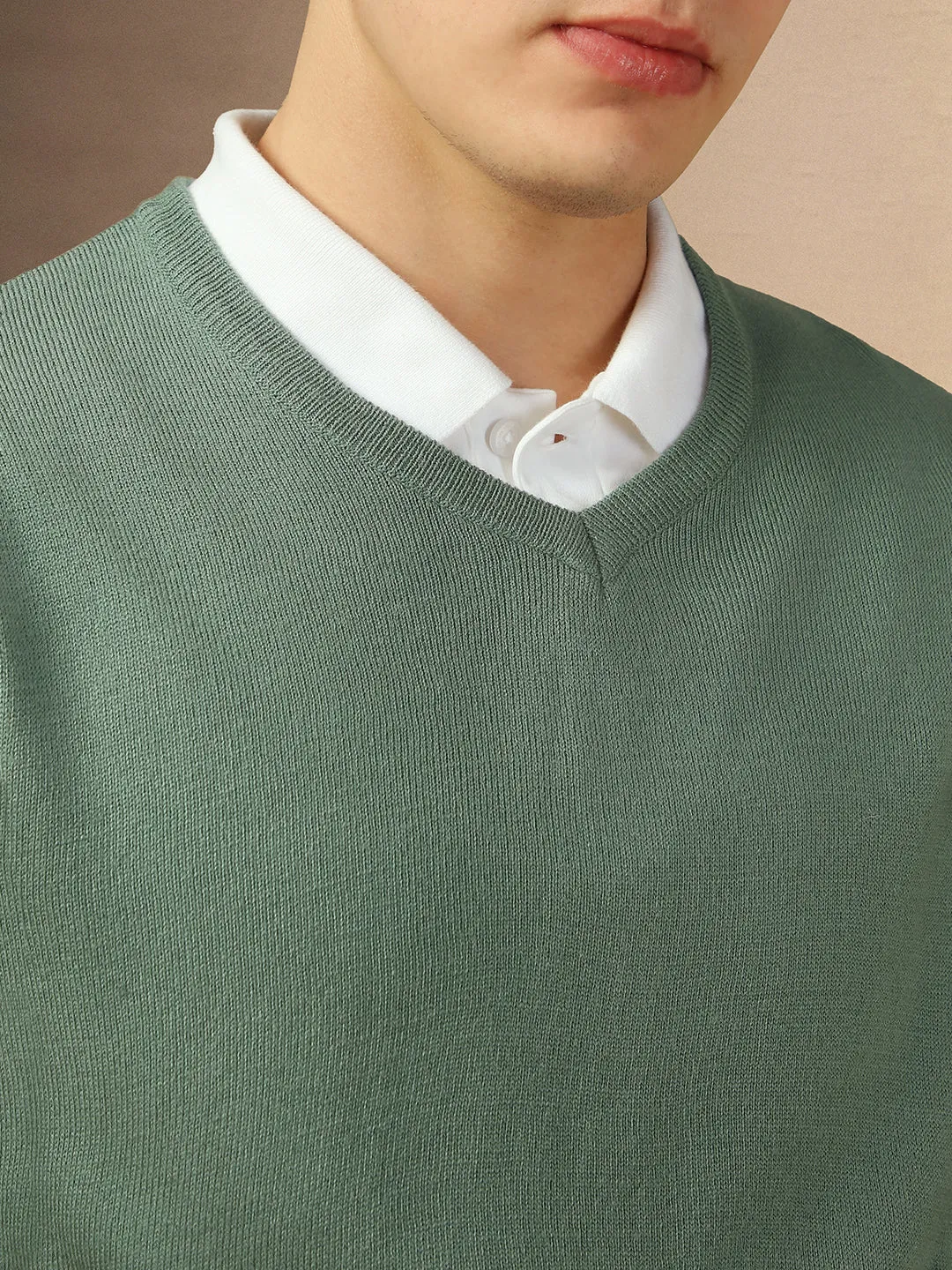 Men's Teal V-Neck Full Sleeves Slim Fit Pullover Sweater