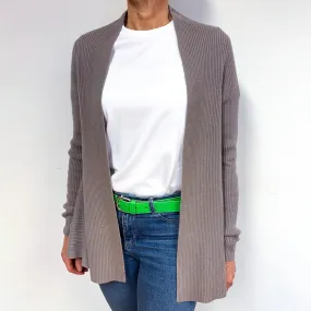 Mink Brown Ribbed Cashmere Waterfall Cardigan Medium
